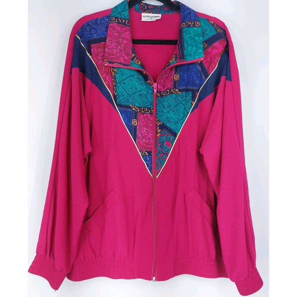 Vintage Alfred Dunner Full Zip Windbreaker Jacket Size Large (16) Fusia Aztec